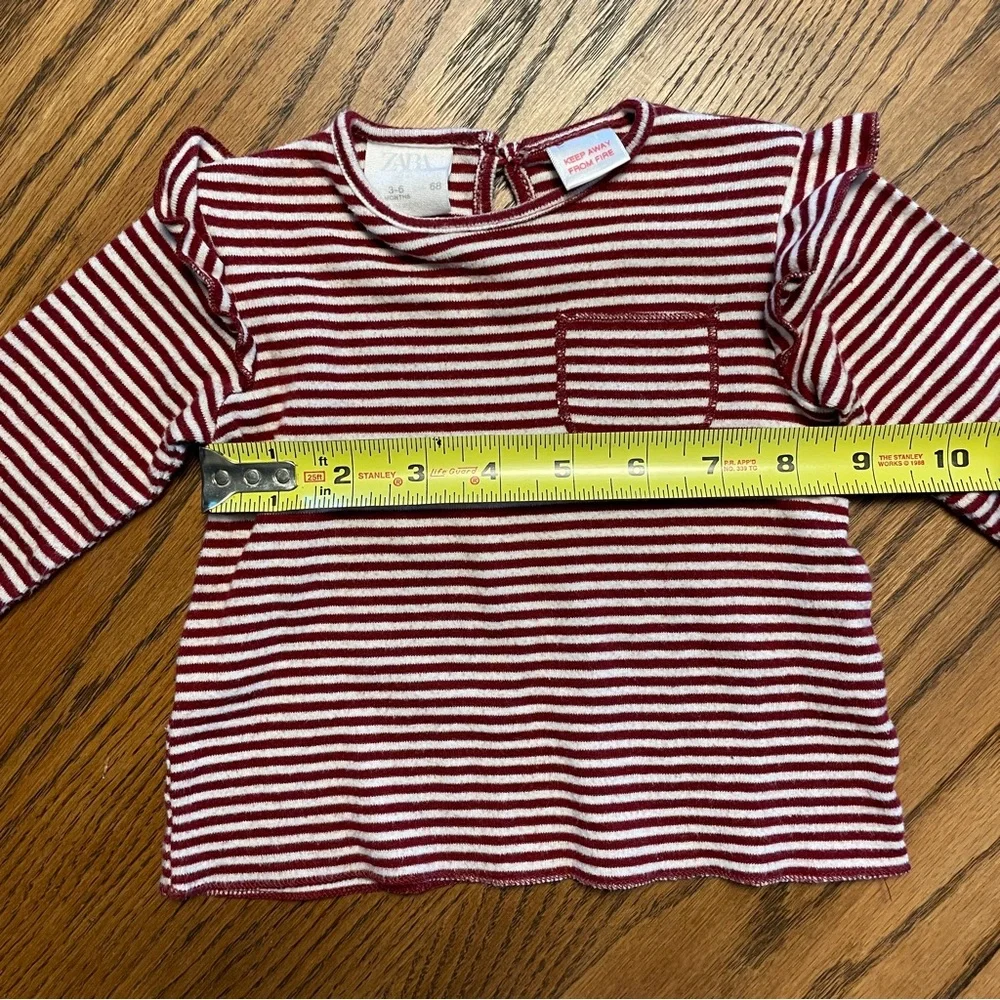 Zara Kids Maroon and White Striped Long Sleeve Tee size 3-6 months